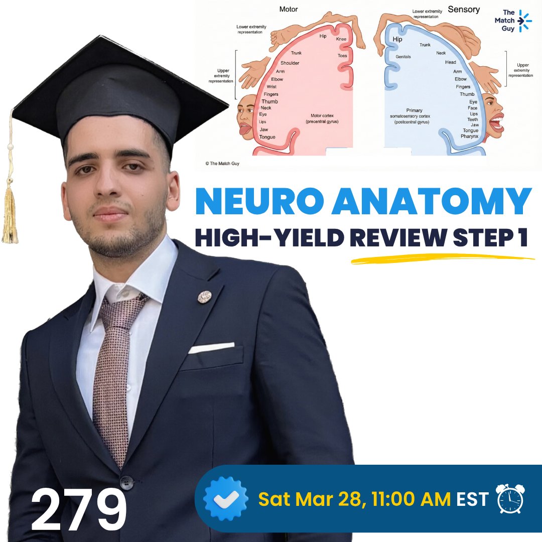 malkeasaad's tweet image. #FREEWEBINAR
📋 Neuro Anatomy High-Yield Review

🎓 USMLE Webinar
👨‍🏫 Speaker: Karim
📅 Date: Saturday, March 28, 2026
🕙 Time: 11.00 AM EST

Master high-yield neuroanatomy concepts to boost your USMLE performance.
thematchguy.com/usmle-prep-cou…
.
.
.
#USMLEPrep #Neuroanatomy