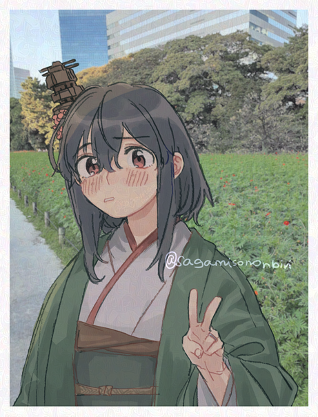 山城(艦これ) 「嫁さまに撮るね～って言ったらここで撮るの…?って顔してた」|さがみそのイラスト