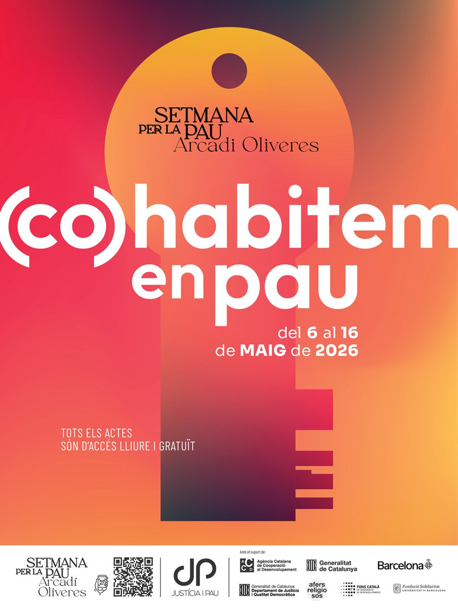 Avui arrenca la setmana per la Pau - Arcadi Oliveres de @JusticiaiPau, sota el lema '(Co)habitem en pau'.

🏠 Dret a l’habitatge 
🌍 Diversitat i convivència
🤝 Trenquem estereotips

Activitats obertes i gratuïtes. Consulta el programa.
🔗