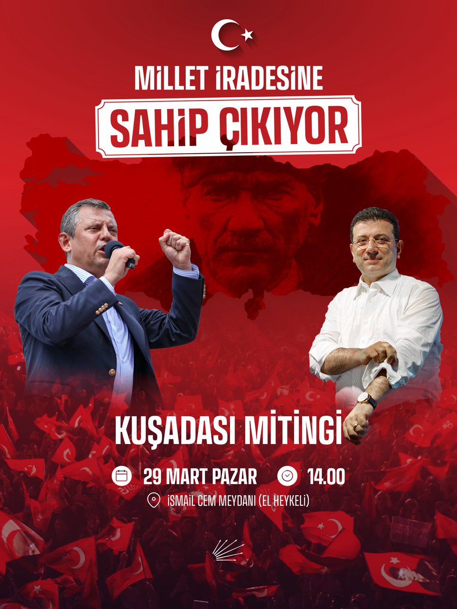 İrademize ve Demokrasiye Sahip çıkıyoruz !!
Tüm Halkımızı Pazar Günü Saat 14: 00’da Kuşadası’nda birlik olmaya bekliyoruz.