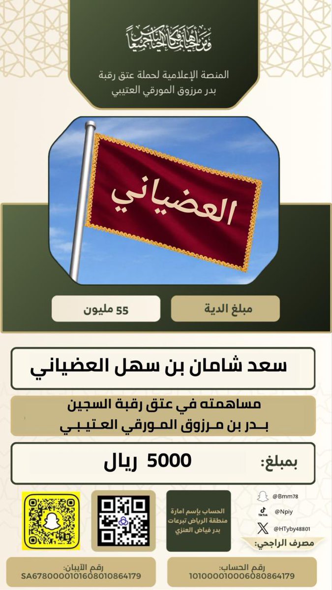 حملة عتق رقبة بدر بن مرزوق المورقي العتيبي tweet media