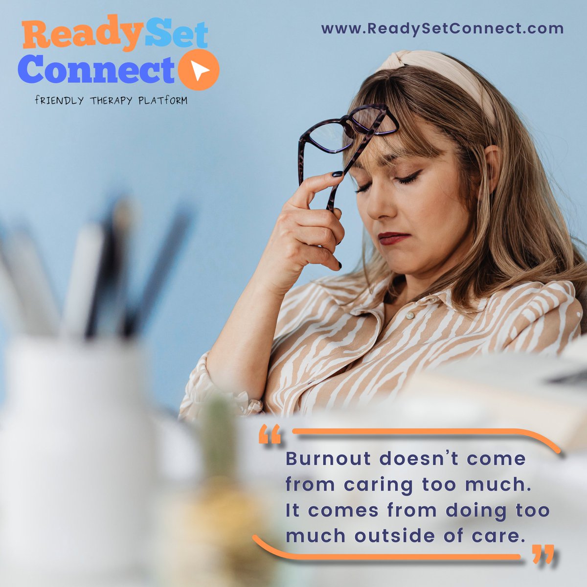 set_connect's tweet image. Burnout doesn’t come from caring too much.

It comes from doing too much outside of care.

ReadySetConnect helps by:
✔ Automating admin work
✔ Streamlining workflows
✔ Giving time back to clinicians

Because your energy matters too.

#WorkLifeBalance