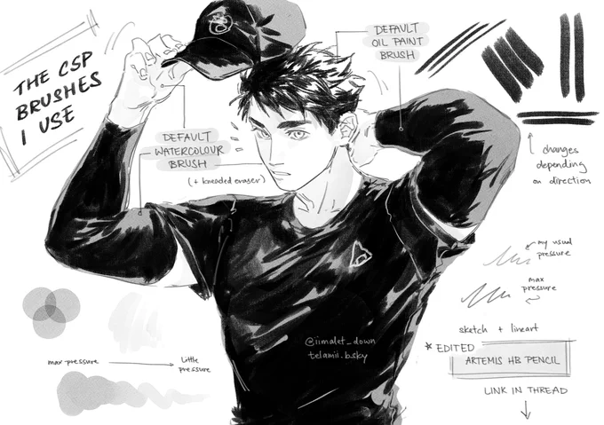 i get asked a lot so here are the brushes ive been using in csp!! i like to keep it simple so ive been using just these 3 from the start 