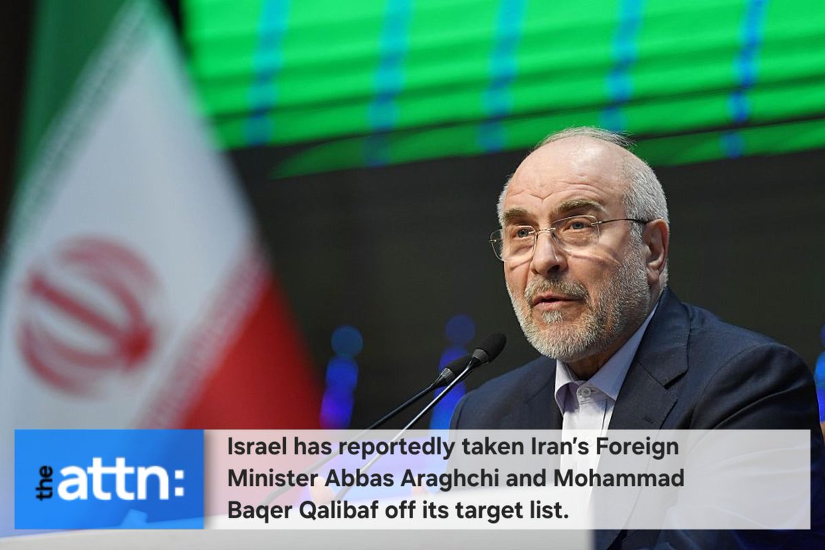 theattn's tweet photo. 🚨ISRAEL BACKS OFF AS PAKISTAN STEPS UP

Israel has reportedly taken Iran’s Foreign Minister Abbas Araghchi and Parliamentary Speaker Mohammad Baqer Qalibaf off its target list. https://t.co/UjLIWtVMC6