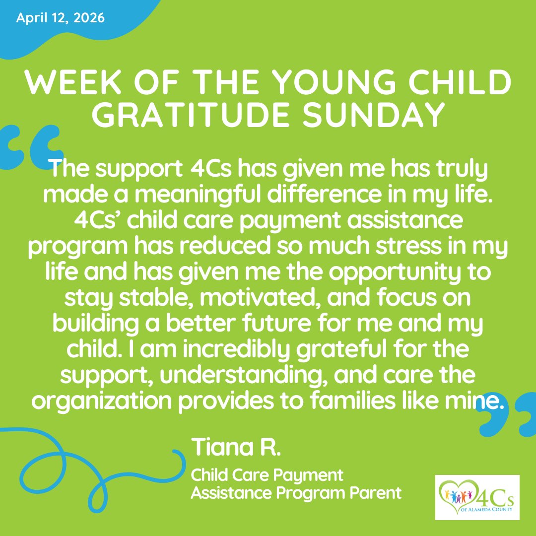 4CsofAlamedaCty's tweet image. #WeekoftheYoungChild's Show Gratitude Sunday is an excellent opportunity for you to thank for the 4Cs staff and child care providers for their support for families and children. Please make sure to let them know how much you appreciate all they do with a comment below.
