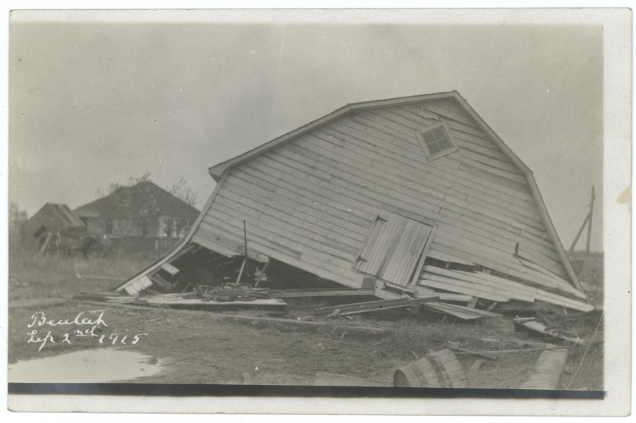Photograph of a collapsed barn in Beulah, Manitoba. 1915. archive.org/details/PC0000… - I found a lot in the archives today and didn't want to lose track of it before sharing at least most of it. #ManitobaBarns <a href="/HistoryManitoba/">Manitoba History</a> <a href="/manitobahistory/">MHS</a>