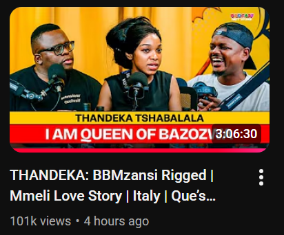 100 THOUSAND VIEWS IN 4 HOURS???... THANDEKA IS NOBODY'S MATE 🤌🏽♥️ #ThandekaTshabalala #BBMzansiS6