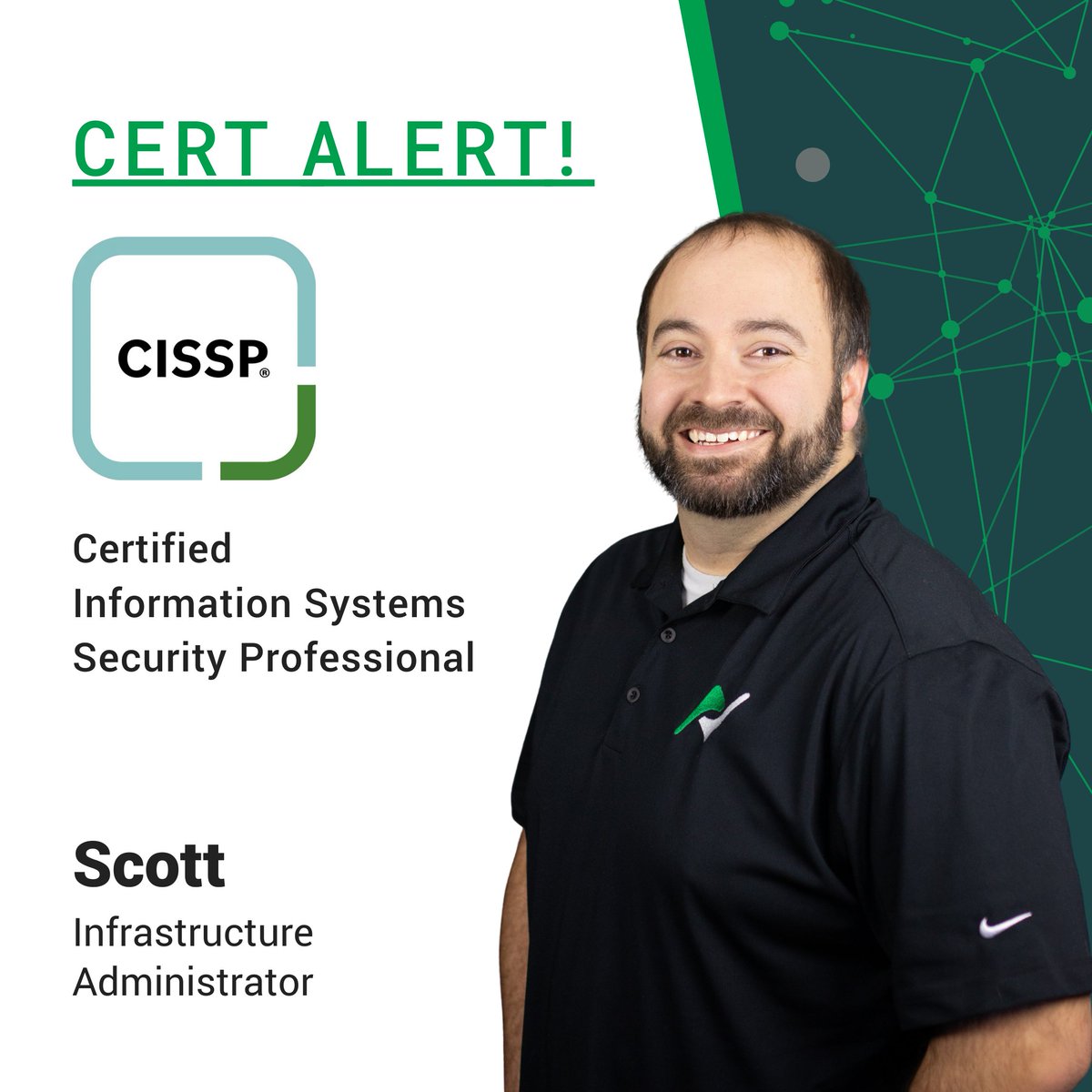 NetworkCenter's tweet photo. Big congrats to Scott! 🤝 He is now a Certified Information Systems Security Professional. We admire your commitment to professional development, and are proud to have such an accomplished team member! 📚 https://t.co/hwkLngmbDj