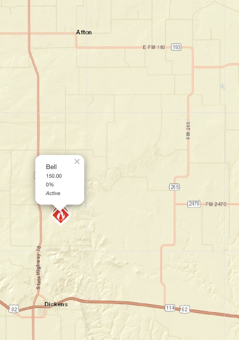 AllHazardsTFS's tweet image. Alert: Texas A&amp;amp;M Forest Service is responding to a request for assistance in Dickens County on the #BellFire. The fire is an estimated 150 acres and 0% contained. #txfire