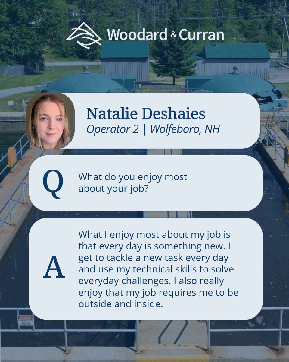 woodardcurran's tweet image. Click through the photos below to hear from Natalie Deshaies, Operator 2 at our Wolfeboro, NH Wastewater Treatment Facility about her career journey and the valuable advice she has for those considering a career in the O&amp;amp;M field. 💧 bit.ly/41ElOYy #WorkForWater