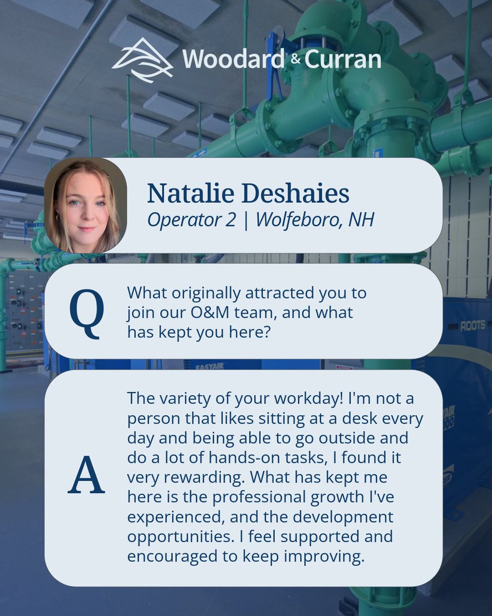 woodardcurran's tweet image. Click through the photos below to hear from Natalie Deshaies, Operator 2 at our Wolfeboro, NH Wastewater Treatment Facility about her career journey and the valuable advice she has for those considering a career in the O&amp;amp;M field. 💧 bit.ly/41ElOYy #WorkForWater
