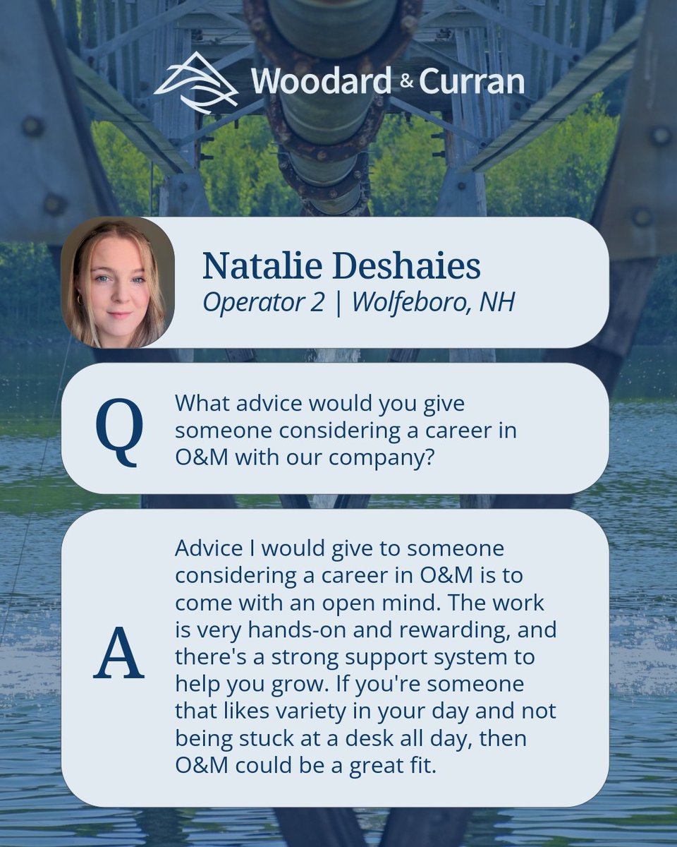 woodardcurran's tweet image. Click through the photos below to hear from Natalie Deshaies, Operator 2 at our Wolfeboro, NH Wastewater Treatment Facility about her career journey and the valuable advice she has for those considering a career in the O&amp;amp;M field. 💧 bit.ly/41ElOYy #WorkForWater