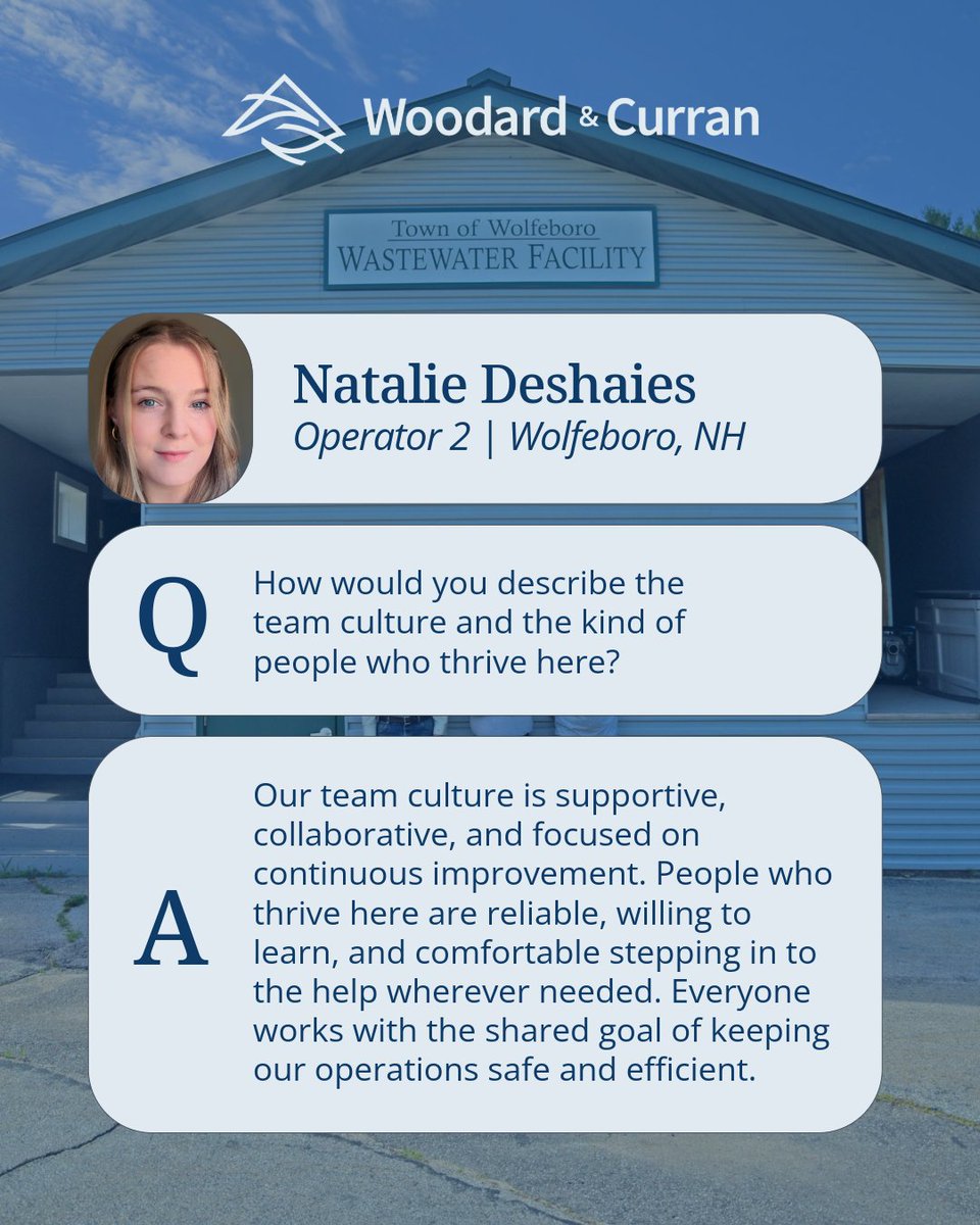 woodardcurran's tweet image. Click through the photos below to hear from Natalie Deshaies, Operator 2 at our Wolfeboro, NH Wastewater Treatment Facility about her career journey and the valuable advice she has for those considering a career in the O&amp;amp;M field. 💧 bit.ly/41ElOYy #WorkForWater