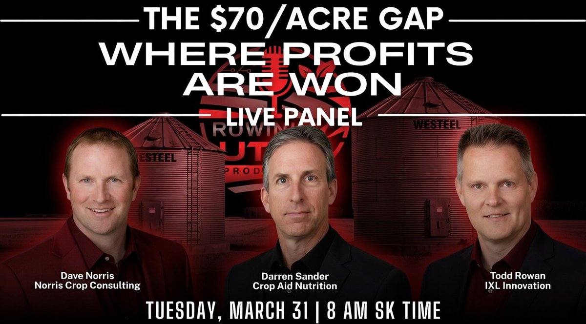 crop_aid's tweet photo. Join us for a FREE live webinar with grain marketing advisors Todd Rowan (IXL Innovation) & Dave Norris (Norris Crop Consulting).

Register now: https://t.co/43p7Tmm4aw

Right now, markets are moving fast: oil, canola, global trade. But here’s the real question: Why are some farms consistently making $70/acre more than their neighbours?

Find out live on March 31….