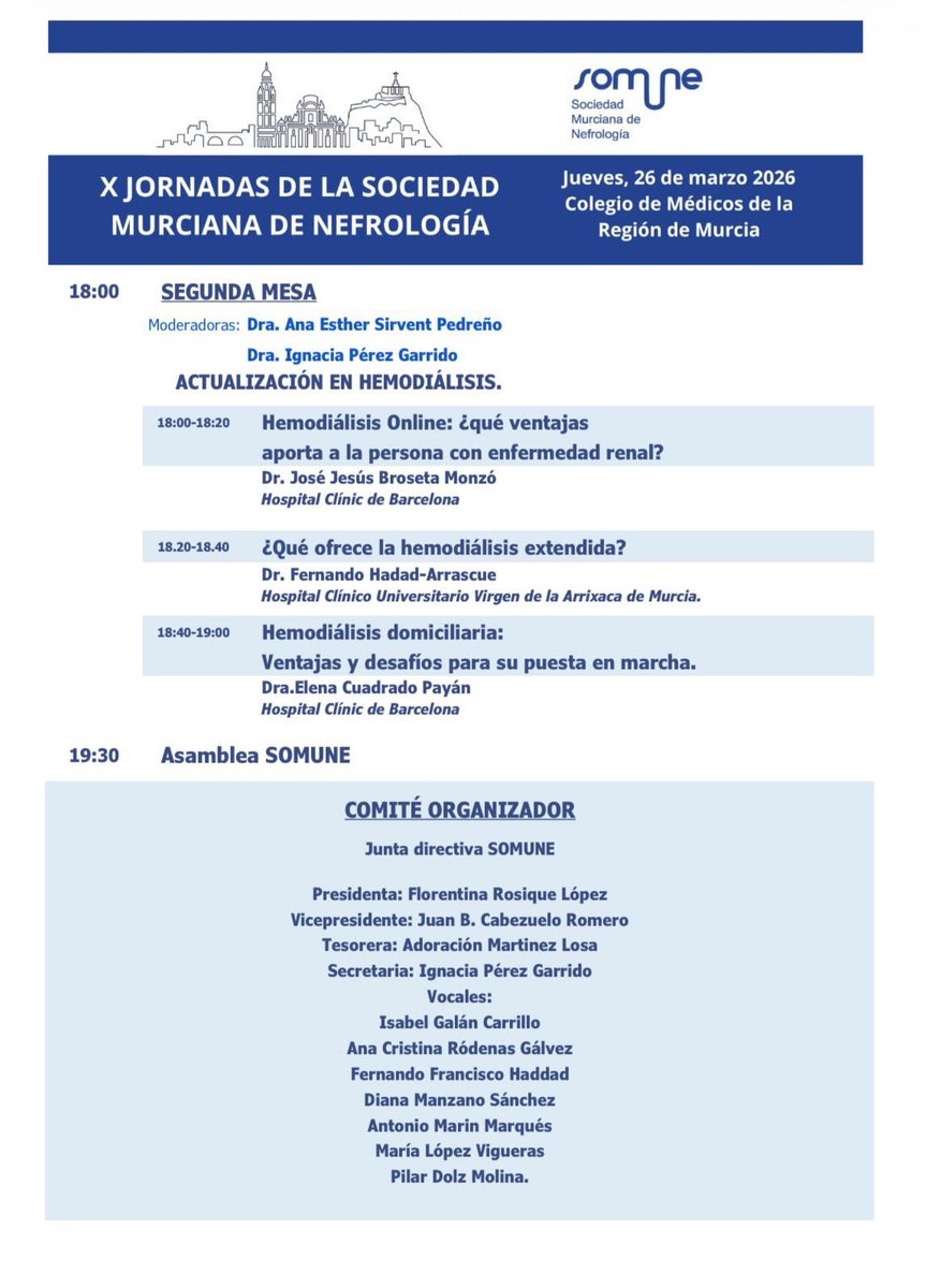 Gran jornada hoy en la Sociedad Murciana de Nefrología 🩺

Hemos compartido y aprendido sobre aspectos clave como las nuevas estrategias de hemodiálisis y los beneficios del trasplante renal anticipado, avanzando hacia una nefrología más innovadora y centrada en el paciente.