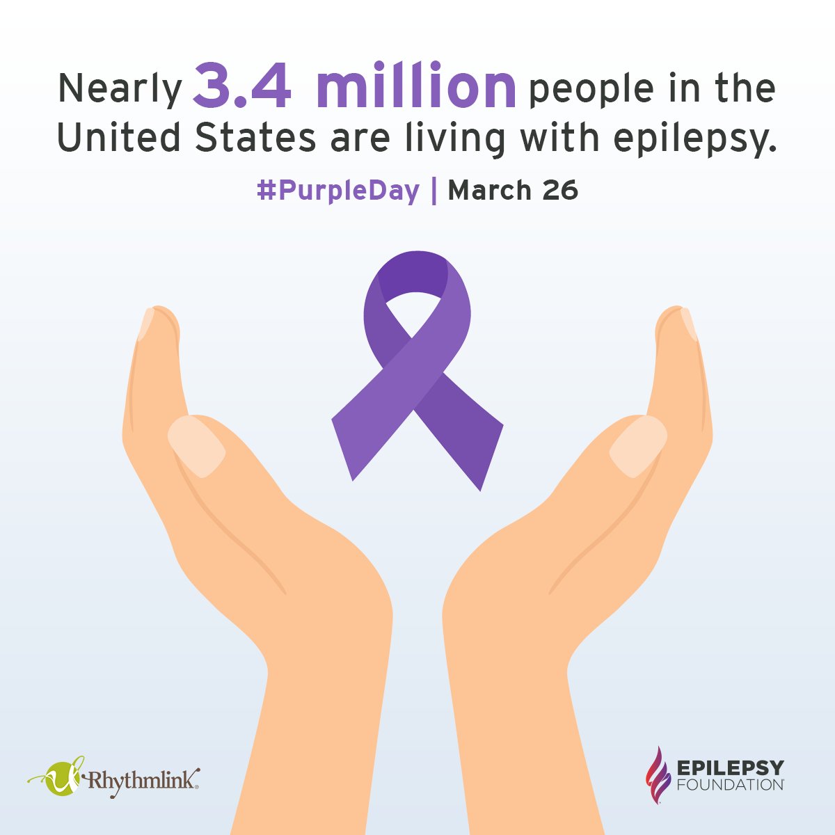 Rhythmlink's tweet photo. March 26 is Purple Day 💜 Raising awareness for epilepsy and the millions affected.

1 in 26 people will develop epilepsy, with 3.4M in the U.S. alone.

Today, Rhythmlink &amp; the @EpilepsyFdn helped 200+ people get Seizure First Aid Certified.

Learn more ➡️ https://t.co/tMmOL8GXTF https://t.co/g5luDiegaw