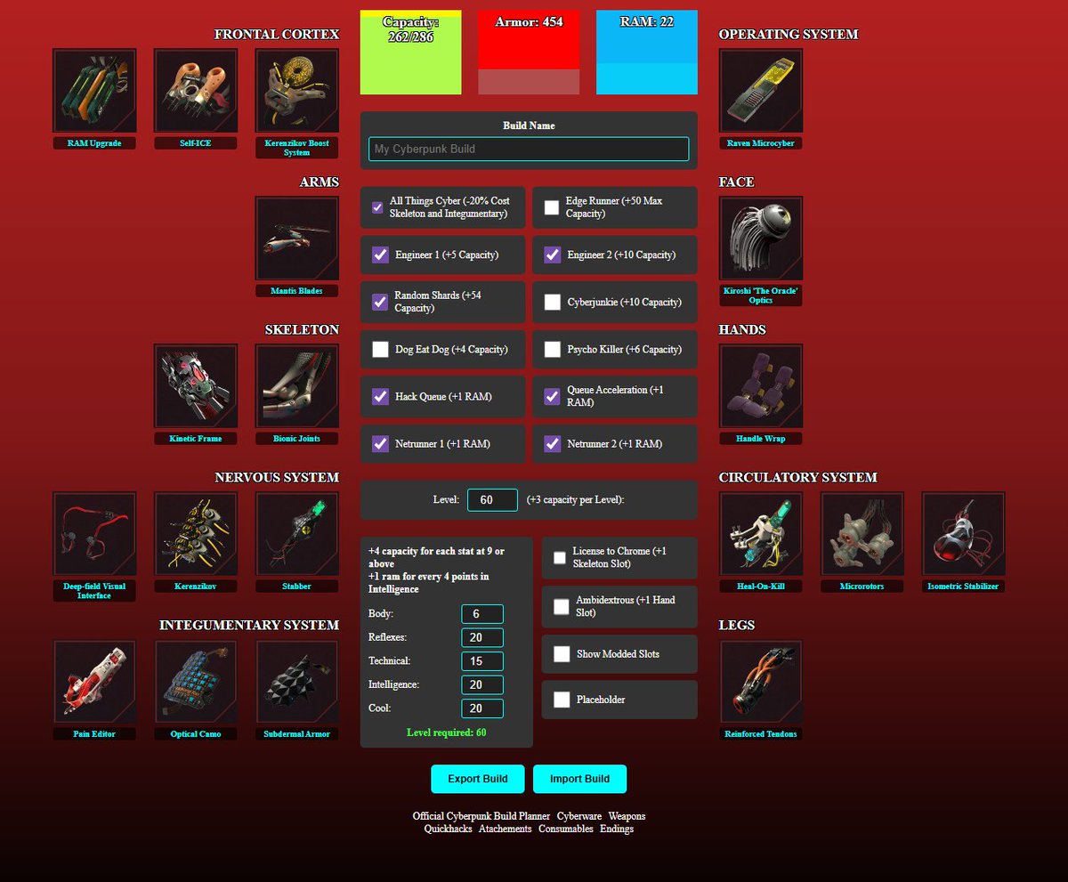 miriam_choomie's tweet photo. CYBERPUNK 2077 | BUILD #1 | Cyber Ninja

DISCLAIMER: This Build requires you to also collect all Perk Shards and have the Phantom Liberty Expansion! 

Build Description: This build is centered around 3 essential Things: Katana, Netrunning and Throwing Knives. This build doesn´t tank much meaning you have to master the Shinobi Rules! :  "Grounding one's mission in reality, focusing on confidence, adaptability, and avoiding unnecessary confrontation." 
Netrunning is essentially lengthening your Arm from the distance and making sure you can go in for the Quick Kill aka Finisher. So we wont be Focusing much on Suicide QH or any "offensive" QH EXCEPT Contagion ! The Build will also provide minimalistic Cyberware. You are a Shadow , You are a Natural Force to be reckon with and you have to be quick as the wind. Therefore Cyberware will be at a Minimum.

I will provide Gameplay tomorrow how the Build Plays in Combat These are the specs for now.

Build Link: https://t.co/ZhDKEpiH0L

Skill Tree Progress what to Focus in Early Levels: In Early Levels you have to master the Katana, Stealth and Movements. You have to be like the Wind so our main Skill Trees will be: Reflexes, Cool and Intelligence (Bit of Technical Ability for some Chrome and COLLECT CAPACITY SHARDS WHEN KILLING OPPS!!!!!)

Most Important Perks:

Cool - Feline Footwork, Ninjutsu, Killer Instinct, Gag Order, Shinobi Sprint, Vanishing Act, Scorpion Sting, Juggler, Pounce and Style over Substance

Technical Ability - All Things Cyber , Chipware Connoiseur, Health Freak, Glutton for War, Field Medic

Intelligence - Hack Queue, Queue Acceleration, Queue Mastery , Embedded Exploit

Reflexes - ALL Perks in the Build Planner that are chosen by me are important in Open Confrontation. Should there be no escape you must make sure to take down as much Enemies as possible before dying. Movement is essential for the Shinobis. Also obviously you must be the Master of the Katana.

 (I left out deflecting Bullets but if you think you can handle it without the use of a Sandy then Replace it with some of the Perks from the Body / Technical Ability Tree)

Body - Only the 3 Perks from the Build Planner so you have auto heal 

Weapons:

Katanas

Starter Katana:
Cocktail Stick (Optical Camo is a neccessity with this Build so we gonna also use Katanas that benefit from OC)

- Bleeding when hitting while using OC; Bleeding Lasts Longer

Mid Game Katana: 

Errata or Jinchi Maru - Errata is useful if you plan on using Contagion beforehand and then make Enemies Explode while Dicing them; Jinchi Maru is useful if you truly want to feel like a Shinobi. I would go with the latter

- Errate burns enemies. Jinchi Maru guarentess Constant Crit Hits while using Optical Camo and the first hit is also crit after Camo drains.

End Game Katana:

Byakko. Its just the Best Katana in the game PERIOD there is absolutely not a better Katana bc this boosts your Speed each time you kill an Enemy no matter Optical Camo , Sandy or whatever

BYAKKO is the BEST Katana in the game. It can get boring sure after a while but if you are looking for the Ultimate Katana? This is it.

Quickhacks and Netrunning 

(ALL QUICKHACKS SHOULD BE EITHER TIER 5 or ICONIC VERSIONS TO GET THE FULL EFFECT OF WHAT IM DESCRIBING):

Cyberdeck doesn´t matter much since your Netrunning is on a Minimum Level but take everything EXCEPT Arasaka Cyberdeck , Biotech and Militech Paraline.
Raven Cyberdeck would be my Suggestion but truth be told it truly doesnt matter.

Your goal as a Netrunner is to deactivate Enemy Cyberware during combat and use Cripple Movement to make them instant Finishing Targets. During Stealth you can use your Quickhacks to bait people to your location or to other guards to disperse Enemies and control their Movements. 

Netrunning is a crutch for you not your primary attack pattern. A Cyber Ninja isnt a Netrunner in the classical sense. 1st QH is the most important and then it goes down to least important.

Ping - Essential for Stealth make use of it to get a bearing of the Room and Enemies; Locate Netrunners and take them out.

Cripple Movement - Name says it all it cripples the movement of Enemies and at higher Tiers you can use to instantly finish enemies on lower Tiers its still useful ur Enemies wont move around so quickly. Who needs a Sandy if you can use your Cyber Telepathy to make people stand still?

Cyberware Malfunction - During Open combat this is a MUST and it should be used before anything else either twice or 3 times 

Bait and Request Backup - If you Combine These you can lure upto 4 Enemies to your Position to dispurse them a bit. Bait in itself calls 1 Enemy to you and Request Backup calls a Enemy to the Enemy you uploaded this on.

Reboot Optics - Primarily to fill the Slot but you can use it to gain a quick advantage mid fight

Contagion - This is very useful if you plan on using the Errata Katana otherwise this is a filler

Overheat - Just a filler but if you want you can Combine it with Contagion for some BOOMS otherwise only filler

Throwing Knives

There are genuinely only 2 Throwing Knives that are worth the effort for this Build. One is Stealth related the other is a LATE Game Throwing Knife.

Early Game:

Every Knife with a 200% Headshot Buff will suffice. Your Knives are like Shurikens.

Mid Game:

Here I would either Keep the early game one or simply switch to Stinger which you get after the Mitch Quest. AFTER saving Saul.

Late Game:

Fang. Kurt Hansens Fang is the best Throwing Knife in the game. Technically there is something better but thats not a Knife and we want to stay true to the Shinobi Colors. 

- Fang causes the target to immobilize and gives increased Damage after you throw at a target , get Closer and start slashing, Also 30% Chance of Bleeding. 

These are all the weapons you need.

Cyberware Stats:

Focus on Headshot Damage, Attack Speed, Crit and Visibility to opponents (IN THIS PRIORITY ORDER). Chipware Coniseur is the most important Perk for this Build to really gain the most out of this build.

Also UPGRADE YOUR CYBERWARE do NOT Buy everytime new Cyberware. This way you can pick the Bonuses fluidly while playing at some point you wont need Headshot damage anymore (because of Perks and weapons) and you can focus the rest on Attack Speed.