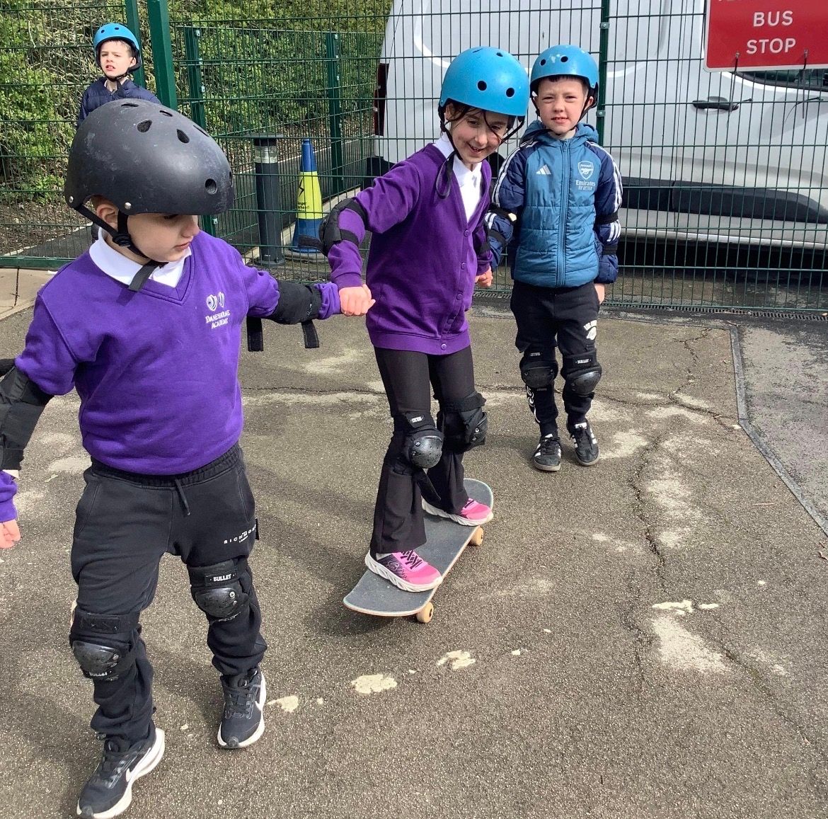 DanesholmeJun's tweet photo. 🛹 Our Juniors swapped school shoes for skate shoes as Team Rubicon rolled in to teach the art of skateboarding! From wobbly starts to confident glides, every pupil had a blast 😎 Huge thanks to Team Rubicon for bringing the fun, the flips & the smiles! #WeAreGAT #KRR https://t.co/rRWKMd9OdN
