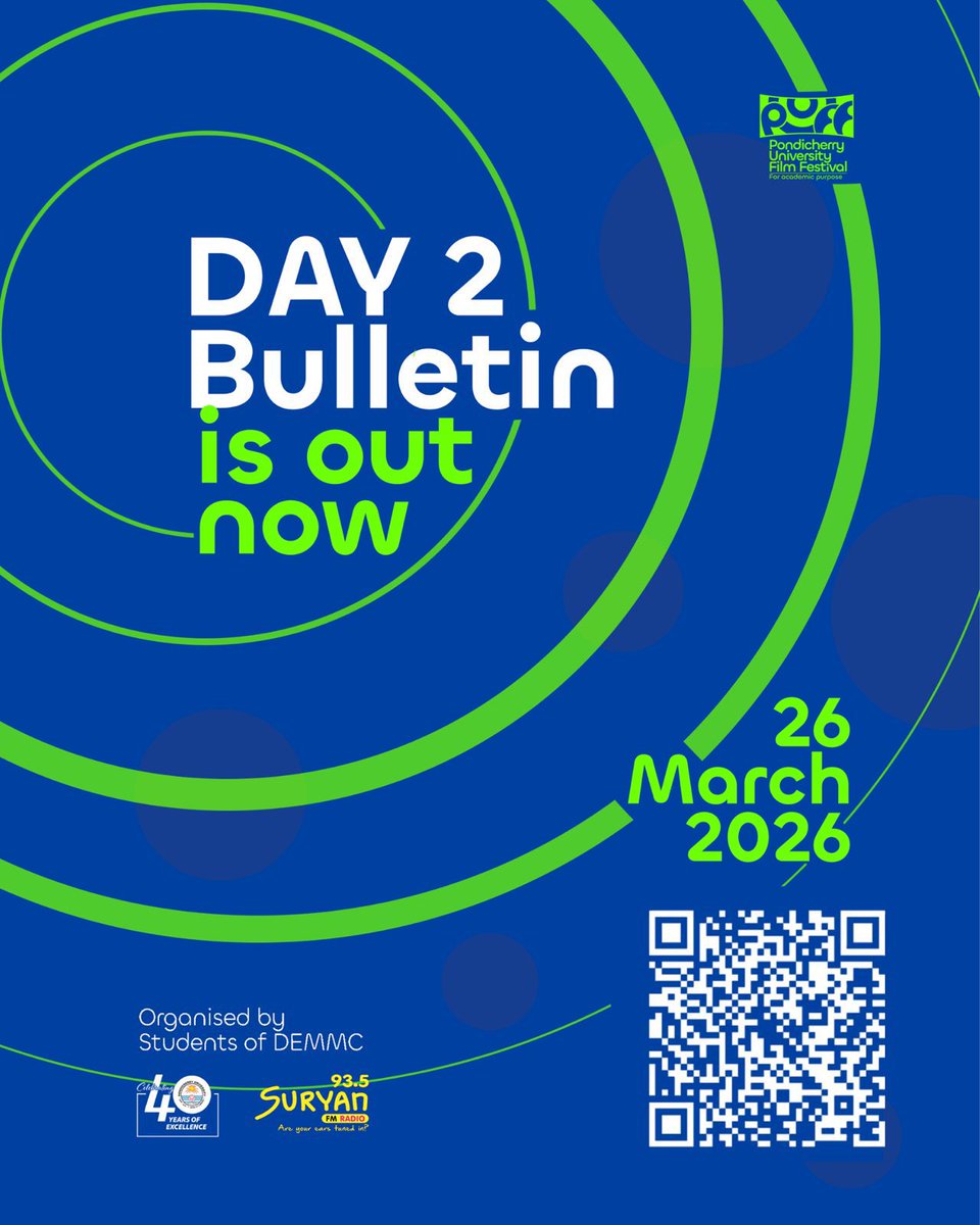 2026Puff's tweet photo. Our day 2 bulletin is here! Scan the QR code given above to know what happened on the first day of Puff 2026.

For academic purposes only.
#pufilmfest https://t.co/34PJ0ZX5ch