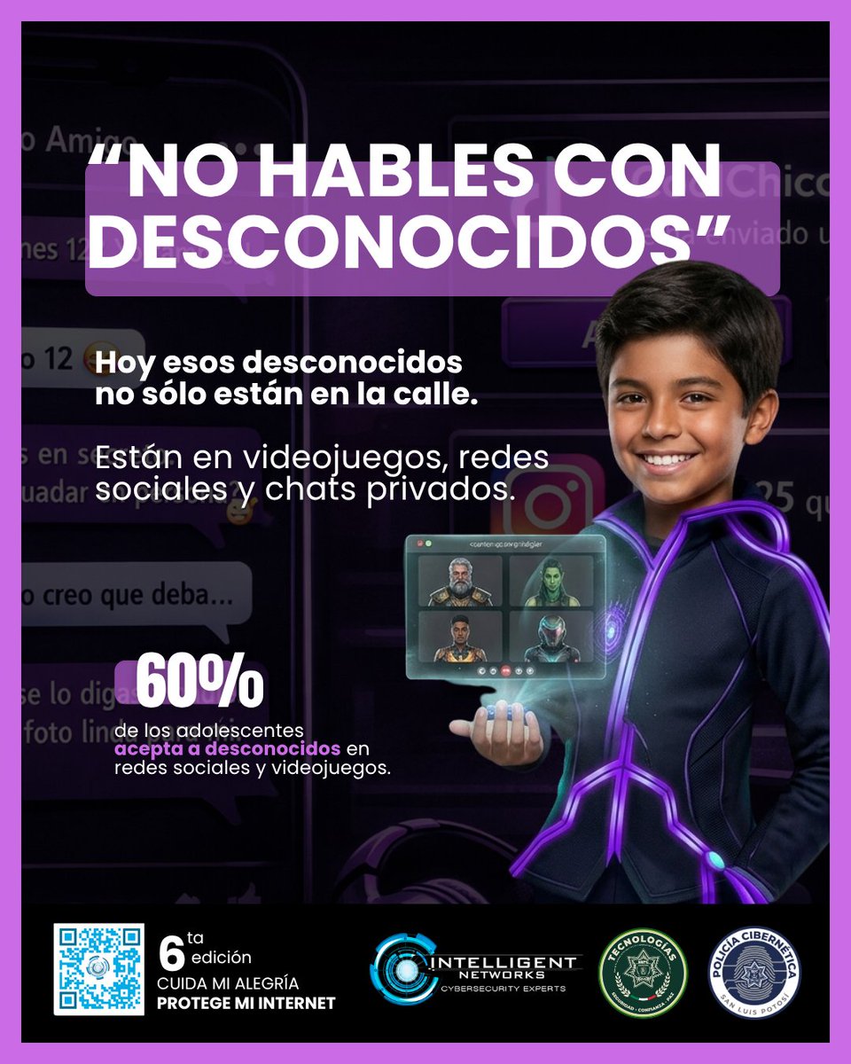 CiberneticaSLP's tweet image. “No hables con desconocidos” también aplica en línea 
Están en juegos, redes y chats.
Protege a tus hijos:
✔ Controles parentales
✔ Privacidad segura
✔ No aceptar extraños
✔ Hablar si algo incomoda
@inetworksmx
#BeIntelligent #CuidaMiAlegria #ProtegeMiInternet #Ciberseguridad