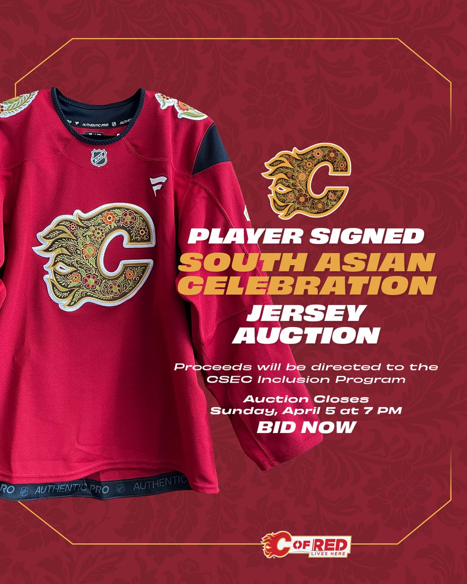 FlamesFdn's tweet photo. Our player-signed South Asian Celebration jersey auction is LIVE!

Proceeds will be directed to the CSEC Inclusion Program! Get your bids in: https://t.co/yjgqEWEsSM https://t.co/TQ8RBGDOgT