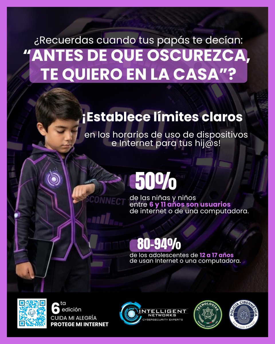 CiberneticaSLP's tweet image. La seguridad digital infantil empieza en casa 👨‍👩‍👧‍👦
Establezca reglas claras: horarios de uso, evitar pantallas antes de dormir y diálogo sobre lo que ven en línea 📱
Supervisión y acompañamiento son clave
@inetworksmx
#BeIntelligent #CuidaMiAlegria #ProtegeMiInternet