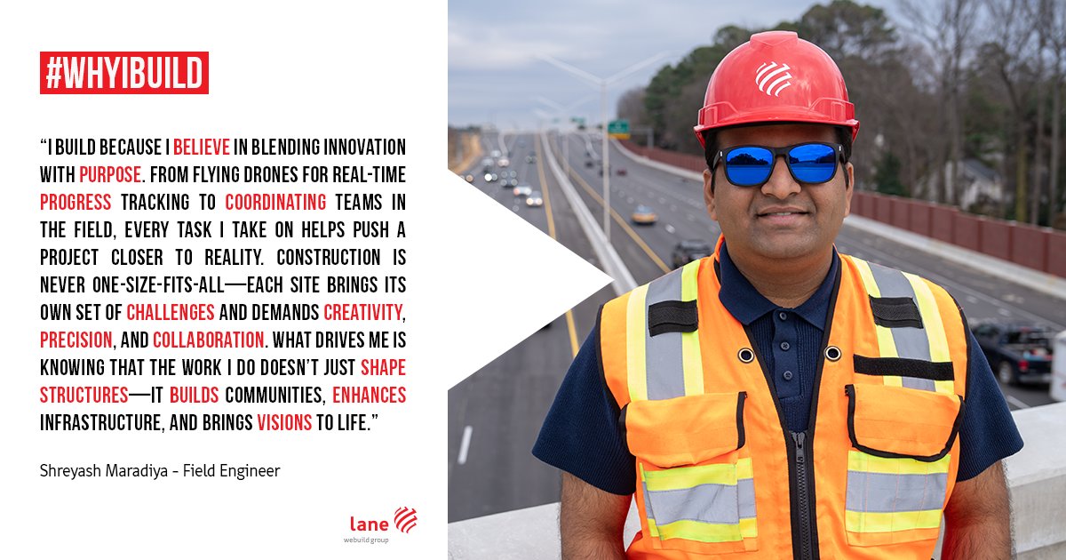 LaneConstruct's tweet image. What makes the construction industry exciting? For Field Engineer Shreyash Maradiya, it’s the blend of innovation, teamwork, and real-world impact. He enjoys the challenge of bringing moving pieces together and watching a project take shape.

#WhyIBuild #FieldEngineer