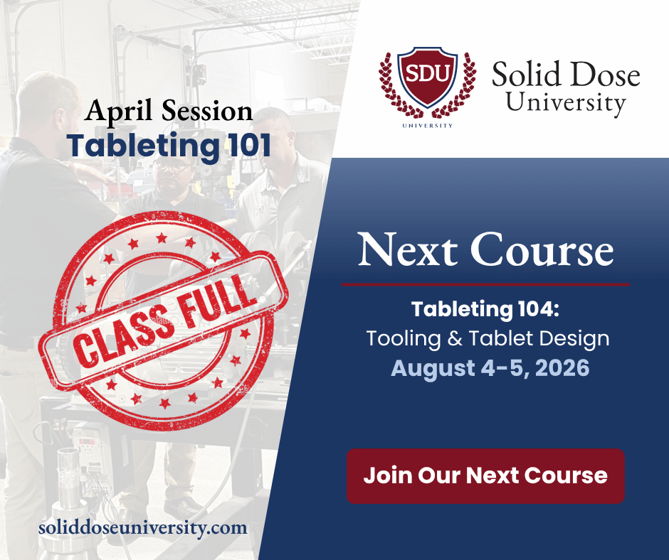 SolidDoseU's tweet photo. Tableting 101 is full.

Demand for hands-on training is growing—and seats fill fast.

Want to build skills in tablet press operation and troubleshooting?
Secure your spot early:

https://t.co/E83h8Vfbw5 https://t.co/I5HVJnCPHo