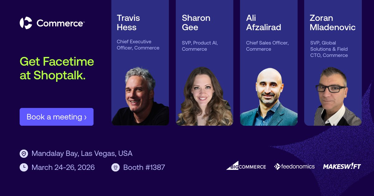BigCommerce's tweet photo. The expo floor is officially open. If growth is on your roadmap, start at Booth 1387. We’re talking AI, data, and what’s actually driving results right now. https://t.co/6AYRoGc59C
#ShoptalkSpring https://t.co/SfHC2HkjMH