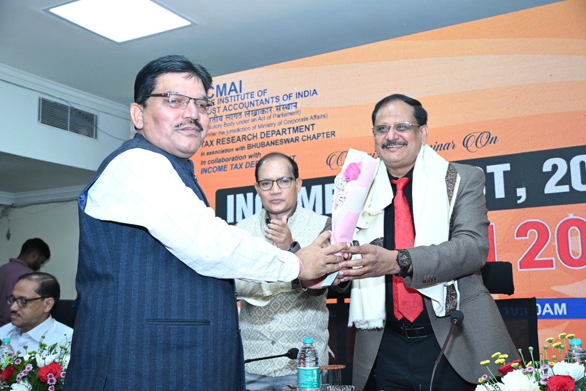 NALCO_India's tweet image. Shri Abhay Kumar Behuria, Director (Finance), presided as Chief Guest at the Income Tax Act 2025 outreach programme organized today by #CBDT and #ICMAI in #Bhubaneswar. The seminar sensitized industry leaders and PSUs on the new legislative framework and its strategic