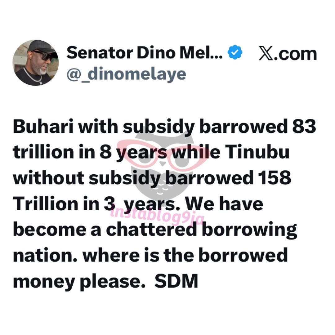 Where is the borrowed money? — Sen. Dino Melaye asks Pres. Tinubu and late Pres. Buhari
