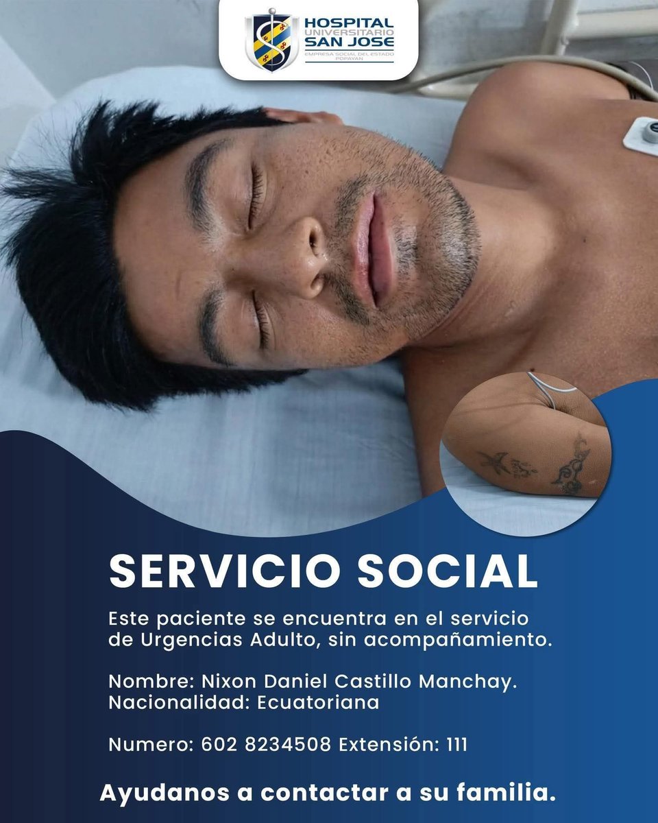 Por favor sus RT y difusión para que lo encuentren sus familiares 
Está en Popayán  Colombia.