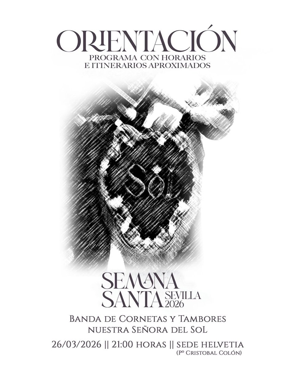 Última actuación antes de la Semana Mayor...

Hoy a partir de las 21:00 horas en la Sede Helvetia de <a href="/Helvetia_ES/">Helvetia Seguros España</a>, frente a la Torre del Oro, tendremos el honor de participar en la presentación del programa de mano "Orientación", el cual contará en su portada con una imagen de