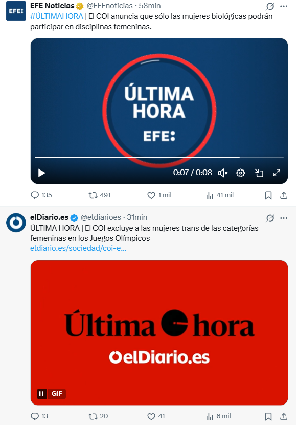 feministas_cong's tweet photo. Defendemos el derecho de las mujeres al deporte en igualdad de condiciones y juego limpio.
Por ello, los deportistas mediocres ("trans") no pueden usurpar premios y ponernos en riesgo físico.
@ComiteEspanol @iocmedia 
Por fin, se recupera la realidad, pero así se des/informa: https://t.co/6kfjvDYBY7