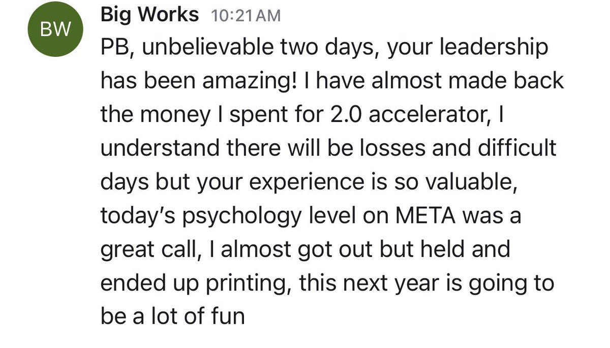 PBInvesting's tweet photo. Another insane day 🚀

$META PUTS +50% Winner 

Done in 30 minutes :) 

Whole team crushed it! https://t.co/v6jCbjpLs5