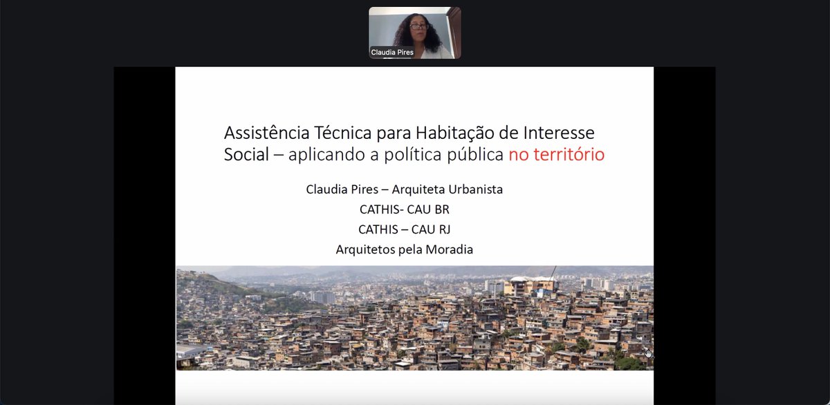 PlataformaUHPH's tweet photo. @ipeaonline Claudia Pires Arquitecta Urbanista, profesora y doctora por la FAU-USP, nos comenta sobre su experiencia  brindando Asistencia Técnica a comunidades y movimientos sociales. https://t.co/6t6YkafrbA