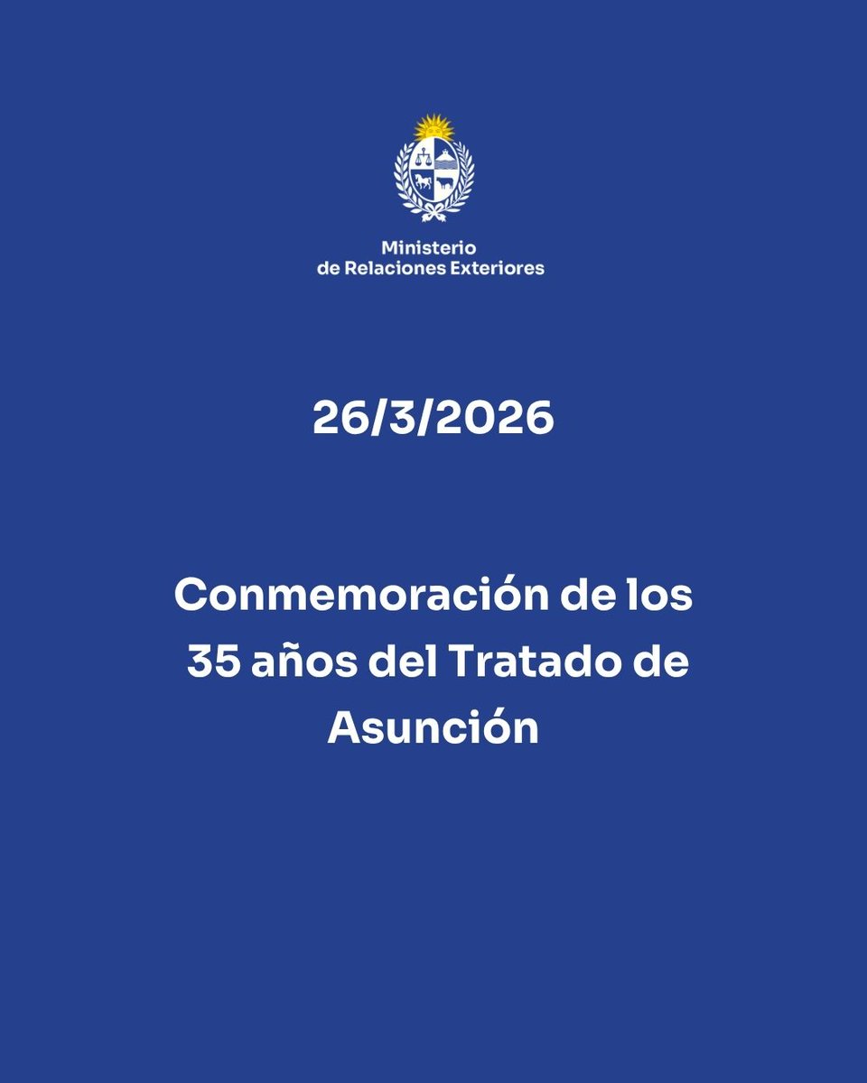 🇺🇾 Uruguay conmemora los 35 años del Tratado de Asunción, que dio origen al MERCOSUR.

Reafirmamos nuestro compromiso con la integración regional y el fortalecimiento del bloque ante un contexto global desafiante.

🔗 Comunicado completo en el enlace ⤵️
tinyurl.com/469xuvd8