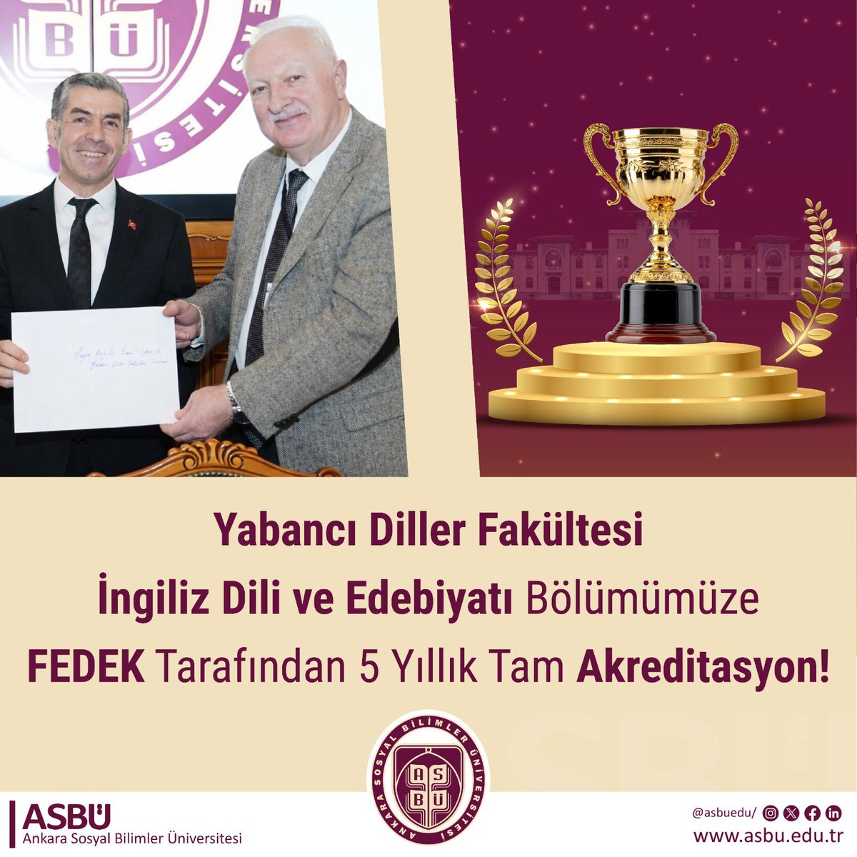 asbu_ydf's tweet photo. İngiliz Dili ve Edebiyatı Bölümü FEDEK Tarafından 5 Yıllık Akreditasyon Almaya Hak Kazandı

2025 Değerlendirme Döneminde FEDEK tarafından ilk kez genel değerlendirmeye tabi tutulmuş ve yapılan incelemeler sonucunda akreditasyon almaya hak kazanmıştır. https://t.co/GEJnNr0rvr
