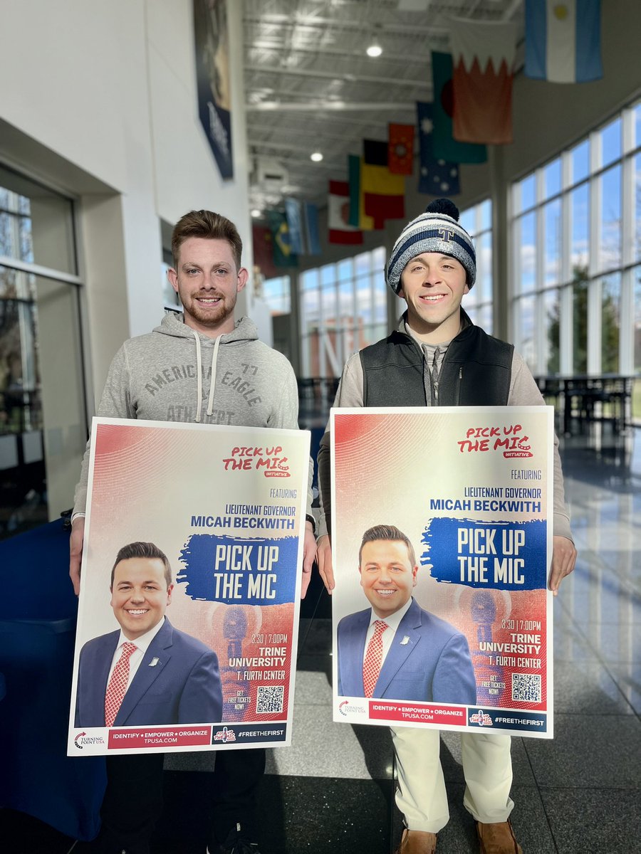 The Trine University <a href="/TPUSA/">Turning Point USA</a> chapter is so excited to host <a href="/MicahBeckwith/">TheMicahBeckwith</a> next Monday on campus at 7 pm! RSVP and save your seat TODAY‼️