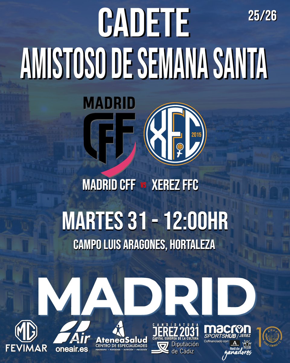 AMISTOSO

Nuestro cadete autonomico viaja en Semana Santa a Madrid y entre otras actividades disputarán un encuentro contra el Macrid CFF