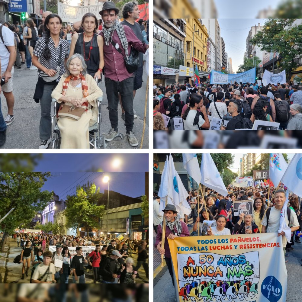 Foroddhhcba's tweet photo. Presentes: A 50 años del golpe, nuestra condena y nuestra memoria insurgente siguen más viva que nunca. 
A 50 AÑOS NUNCA MÁS. TODOS LOS PAÑUELOS, TODAS LAS LUCHAS Y RESISTENCIAS
Contra el fascismo y el neoliberalismo
Milei Responsable. LLaryora complice. https://t.co/bA4lA4wy6f