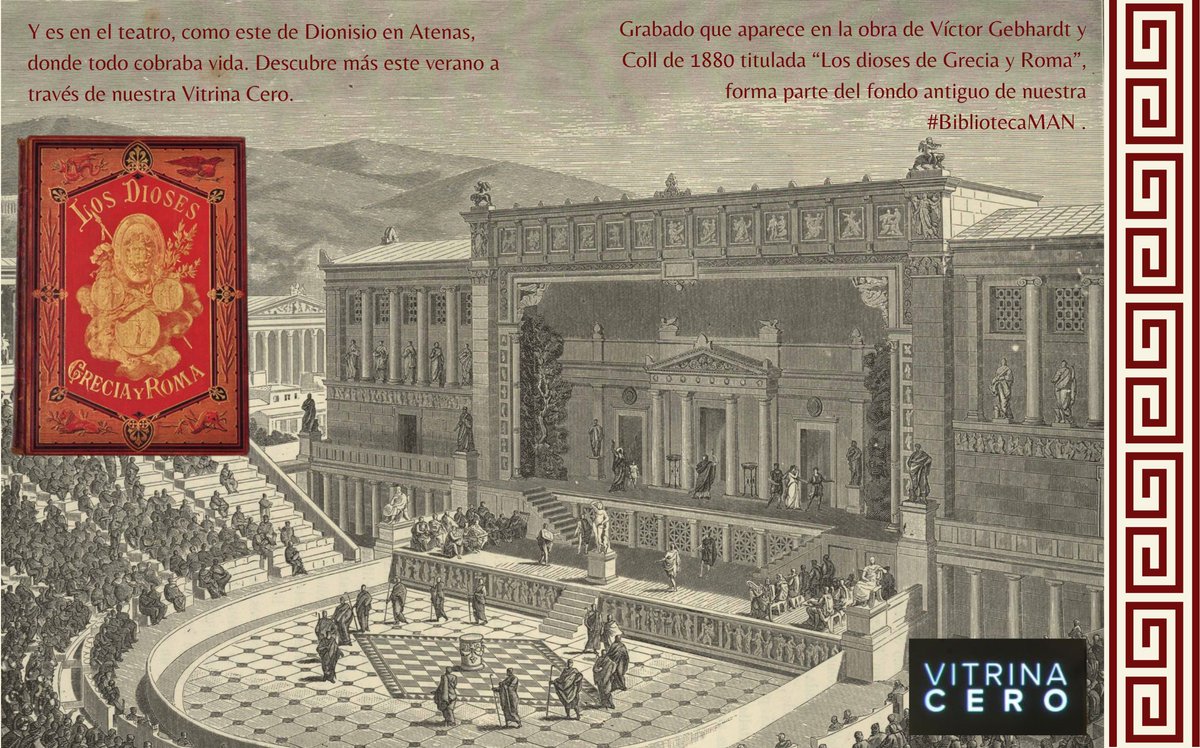🎭🏛️Hoy hablamos de la tragedia griega con motivo del #DíaMundialDelTeatro y lo hacemos a través de  nuestra colección. 

Además os adelantamos un grabado del teatro de Dionisio que formará parte este verano de nuestra #VitrinaCero organizada por #BibliotecaMAN.📚🏺