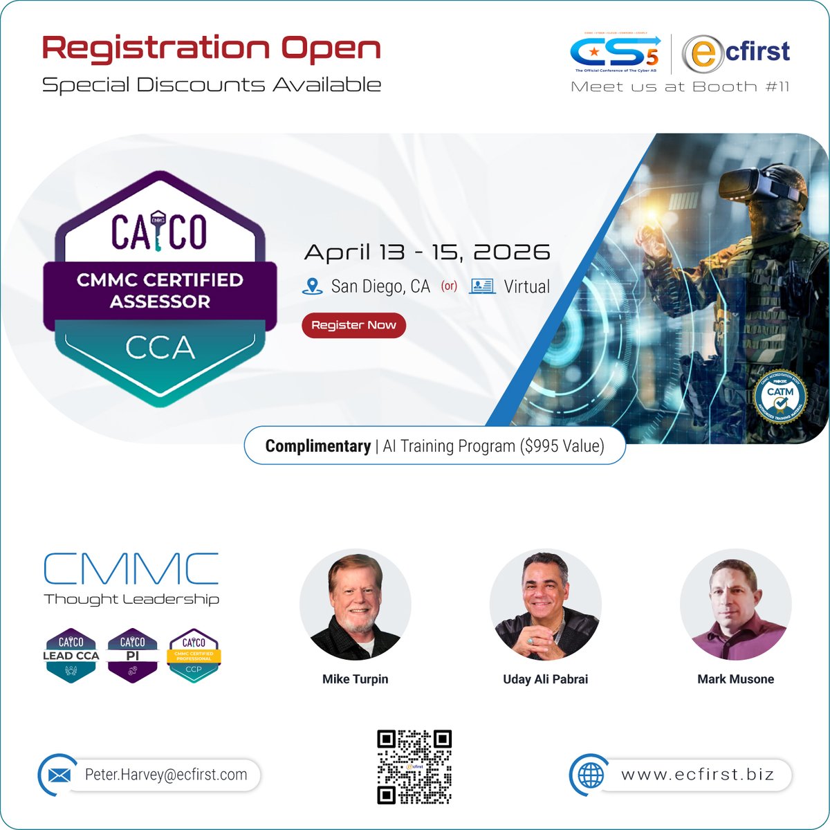 ecfirst_social's tweet image. Make CS5 count.
Train for CCP or CCA with ecfirst first.
📅 Apr 13–15, 2026
👉 ecfirst.biz/training_sched…
#CMMC #CS5