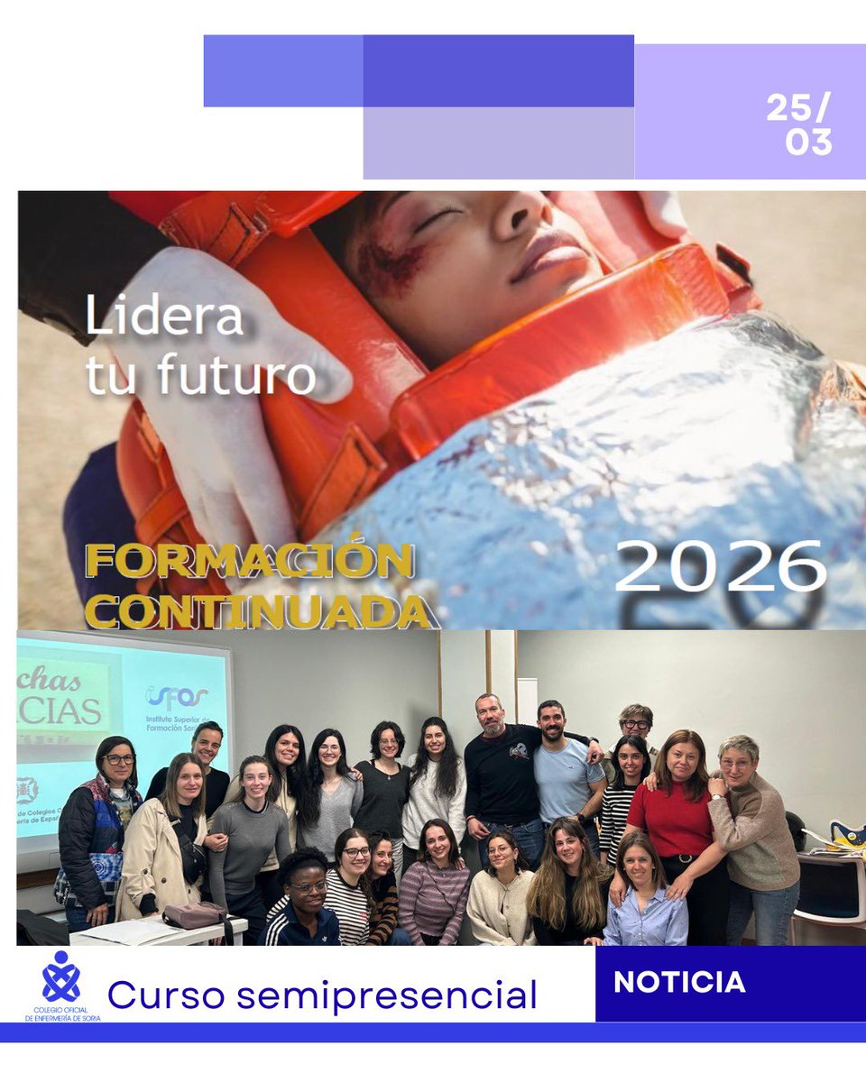 EnferSoria's tweet photo. 🩺 *Curso semipresencial*

Ayer, 25 de marzo, se celebró en el Colegio Oficial de Enfermería de Soria el curso:
📚*Manejo prehospitalario del paciente politraumatizado*
Queremos agradecer especialmente Emilio y a tod@s  colegiad@s que han participado en esta formación https://t.co/nKNqzxGtQo