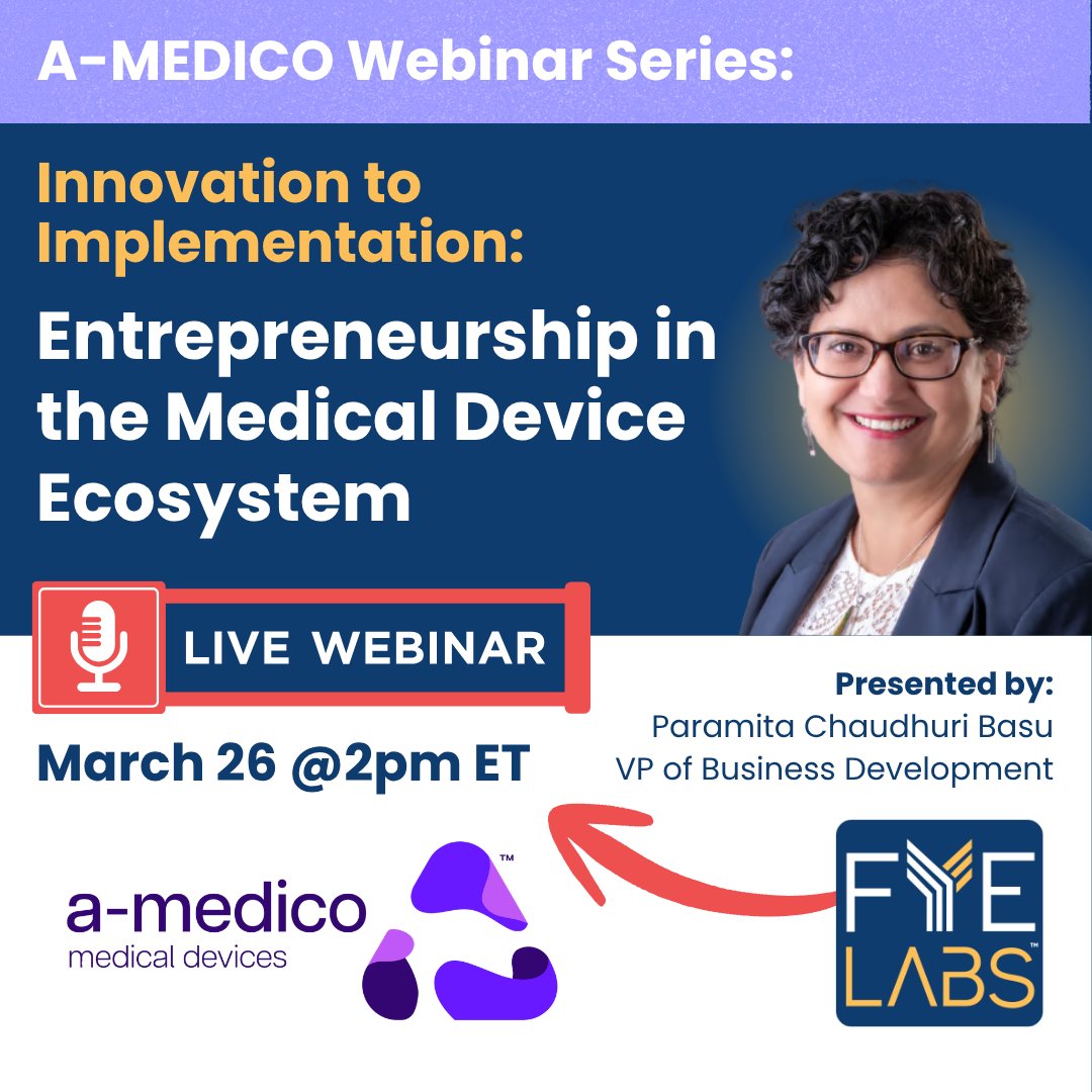 fyelabs's tweet image. 📢Last chance to join the A-MEDICO Webinar on building a #MedTech startup from idea to scale! Join @FYELABS VP of #BusinessDevelopment Paramita Chaudhuri Basu, March 26 at 2 PM ET.

➡️Register now: luma.com/5oqn6mgf

#HealthTech #StartupEcosystem