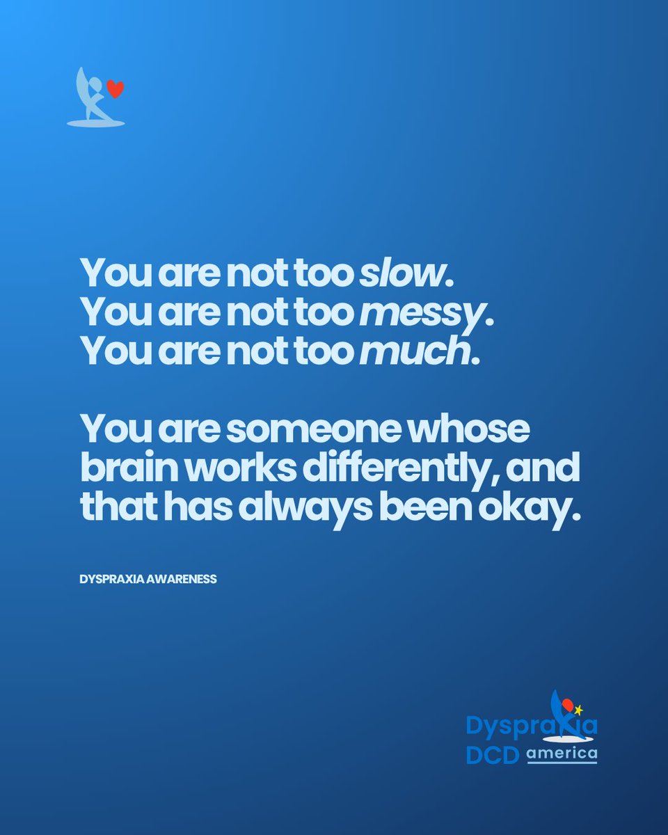 DDCDAmerica's tweet image. Living with Dyspraxia/DCD means navigating a world that wasn't designed for the way your brain works.

You are not behind. You are not broken. You are doing something incredibly hard, and you deserve to be seen for that.

#Dyspraxia