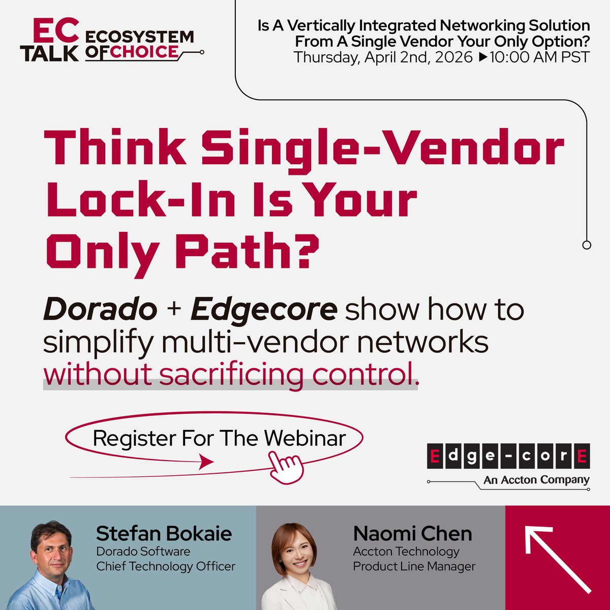EdgecoreNetwork's tweet image. ⏰ One week to go!
Simplify multi-vendor networks—without losing control.

Join our webinar:
🌐 Is a vertically integrated networking solution from a single vendor your only option?
📅 Apr 2, 2026 | 🕙 10 AM PST

🔗 Register now: na2.hubs.ly/H04gwMt0
#NetOps #MultiVendor