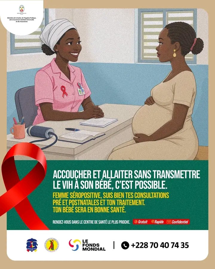 JosephLARR13349's tweet photo. Tu es enceinte ou tu connais une femme enceinte ?
Le dépistage du VIH est GRATUIT, RAPIDE et CONFIDENTIEL.
📞 +228 90 32 07 84 ou rends-toi au centre de santé le plus proche.
Un geste simple, un acte d’amour
#VIHconseils #StopSIDA #PNLSTogo https://t.co/h31KInNxPT