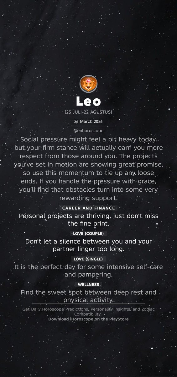 LeoZodiacFact's tweet photo. Leo Today's Horoscope. Thursday March 26 2026. https://t.co/Lq291d1KB3