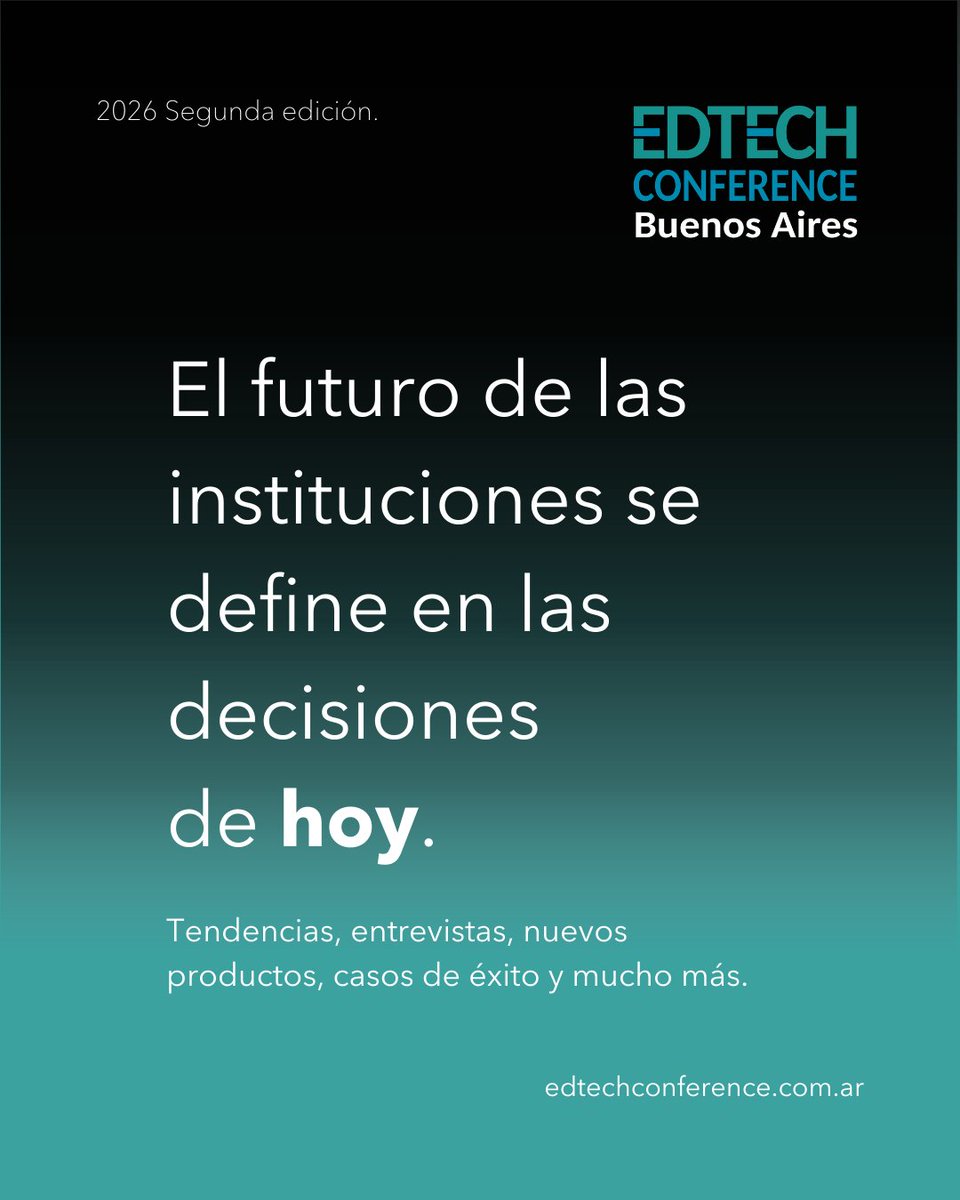 edtechconf_ar's tweet photo. 🚀 El futuro de la gestión educativa se define con decisiones estratégicas. 

Tendencias y casos de éxito en un solo lugar.

📍 Palermo Chico, CABA.
🗓️ 02/09/2026.

#EdTech #Liderazgo #Innovation https://t.co/mJk7KTaQ6L